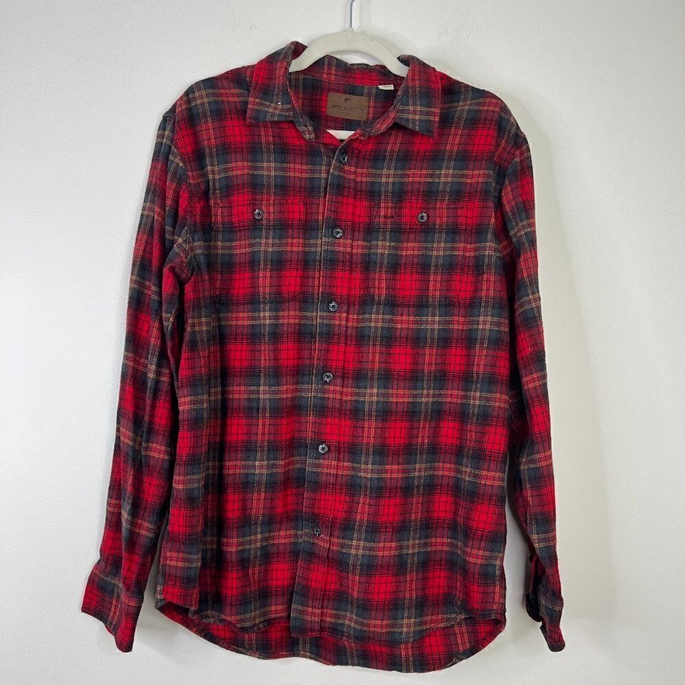 Men's Woolrich 100% Cotton Red Plaid Button‎ Front Flannel Button Chest Pockets